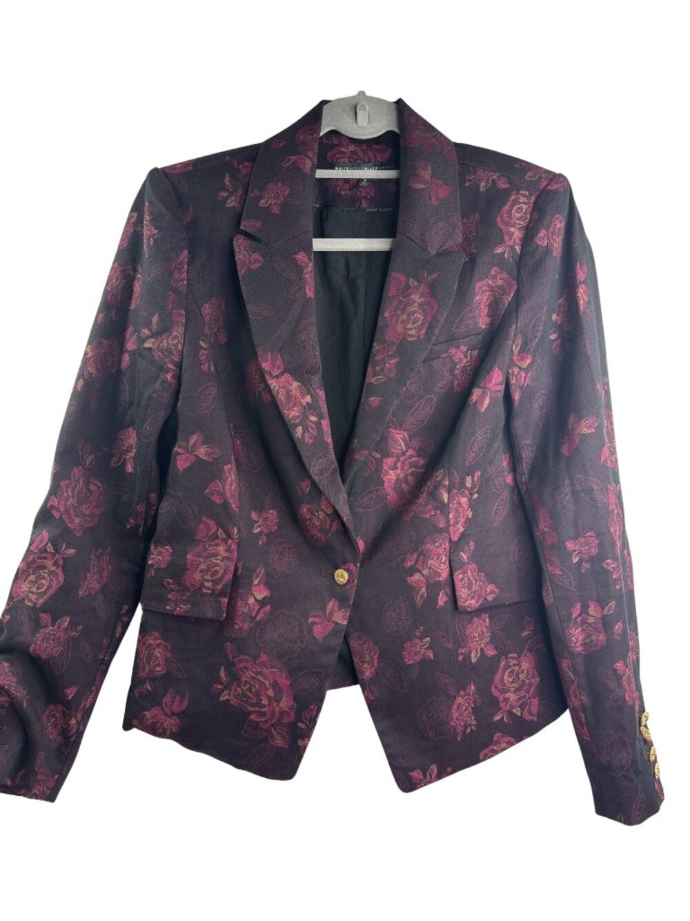 White House Black Market Rose Print Floral Jacquard Blazer Jacket Size 8 Maroon